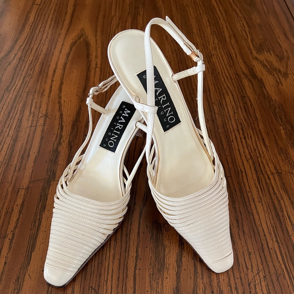 Cream Leather Marino Boutique Slingback Adjustable Strap Pumps Size 5 1/2M